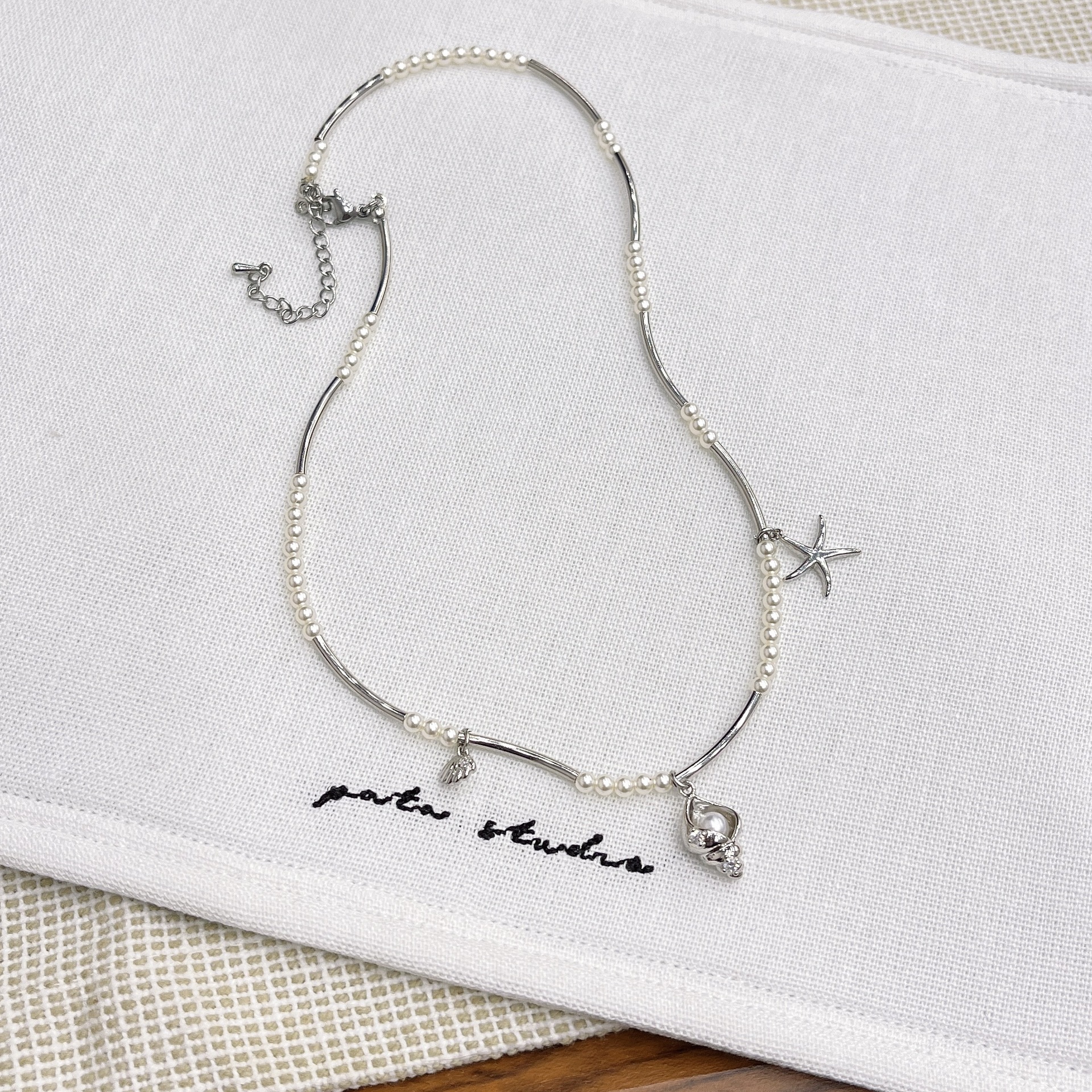 N1634 진주 소라 진주 실버 튜브 쉘 불가사리 목걸이