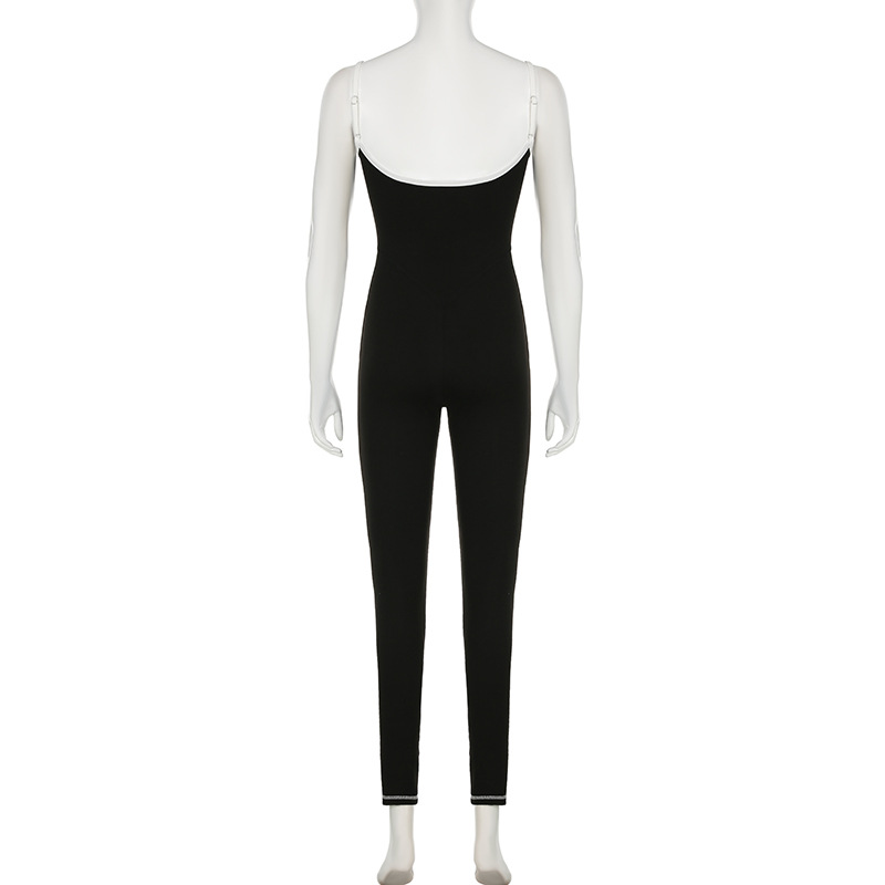 Women Clothing Edge Adjustable Sling Jumpsuit Contrast Color Tight Sexy Yoga Sports One Piece Trousers