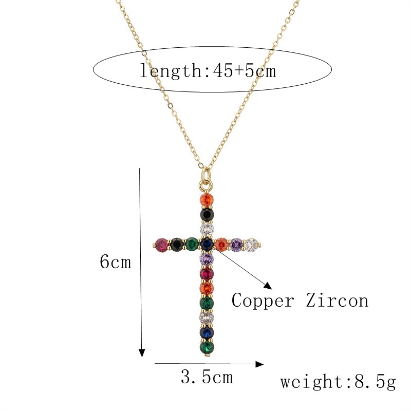 Fashion Cross Copper Plating Inlay Zircon Pendant Necklace 1 Piece