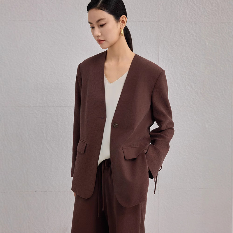 [Sijiqing] 2025 Spring Silk Modern Elegant Women's Suit Casual Loose Mulberry Silk Short Jacket