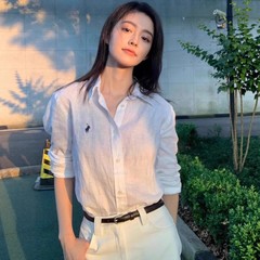 可扫码~2025夏季薄款RL拉夫小马标刺绣女款长袖亚麻衬衣POLO衬衫
