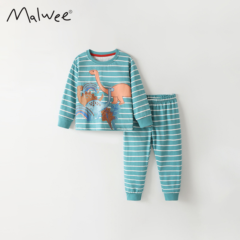 Malwee transfronterizo niños estriados ropa de hogar otoño y invierno nuevo cuello redondo manga larga set de niños europeos y estadounidenses ropa de niños