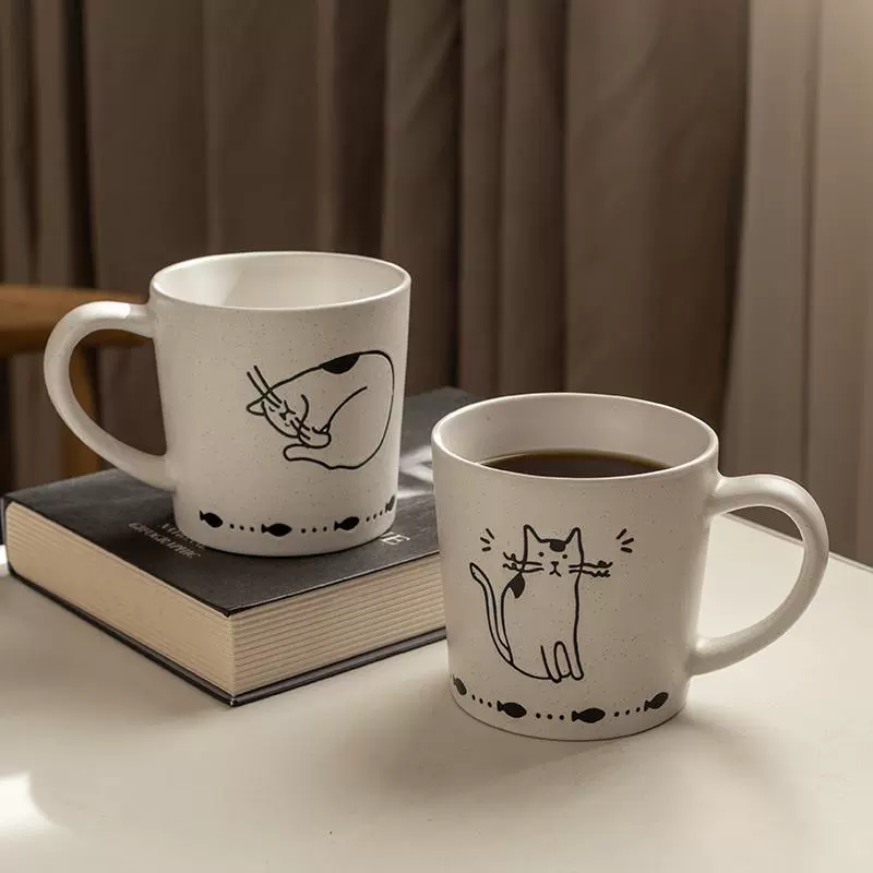 创意手绘可爱猫咪陶瓷马克杯学生咖啡早餐杯情侣家用套装水杯礼品