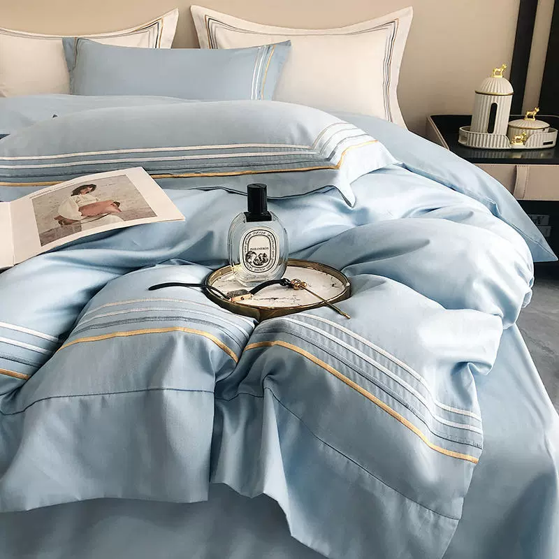 Хлопковый набор: простыня, наволочка, пододеяльник, покрывала, стиль light luxury, комплект из 4 предметов, простой и элегантный дизайн, европейский стиль