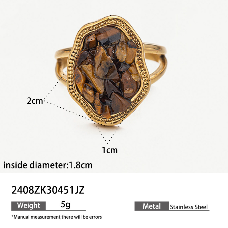 Anillo de acero de titanio de 18 quilates de oro triturado de piedra natural irregular en acero inoxidable de alta calidad joyas de moda transfronterizas