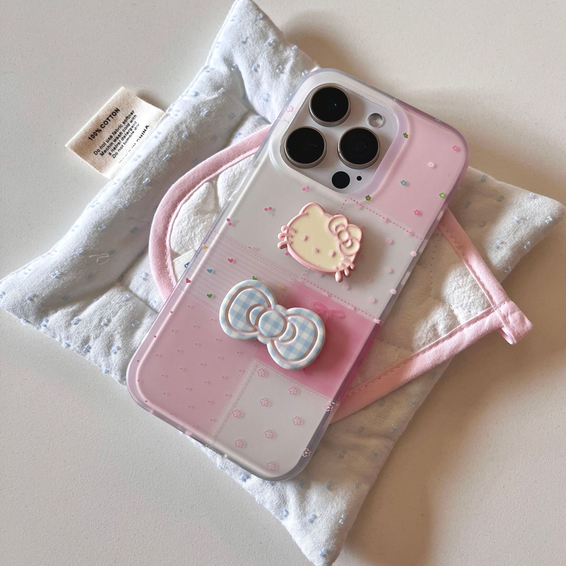 Linda chica con costura de corazón a cuadros para Apple 16ProMax funda para teléfono móvil 15/14 arco tridimensional 13 mujer