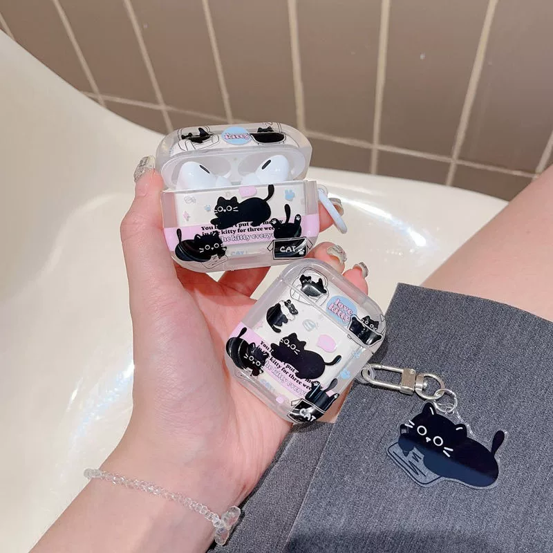 Премиум Иллюстрация черный кот подходит для airpods 4 Apple наушники чехол для Bluetooth 3 поколения Pro2 наушники чехол