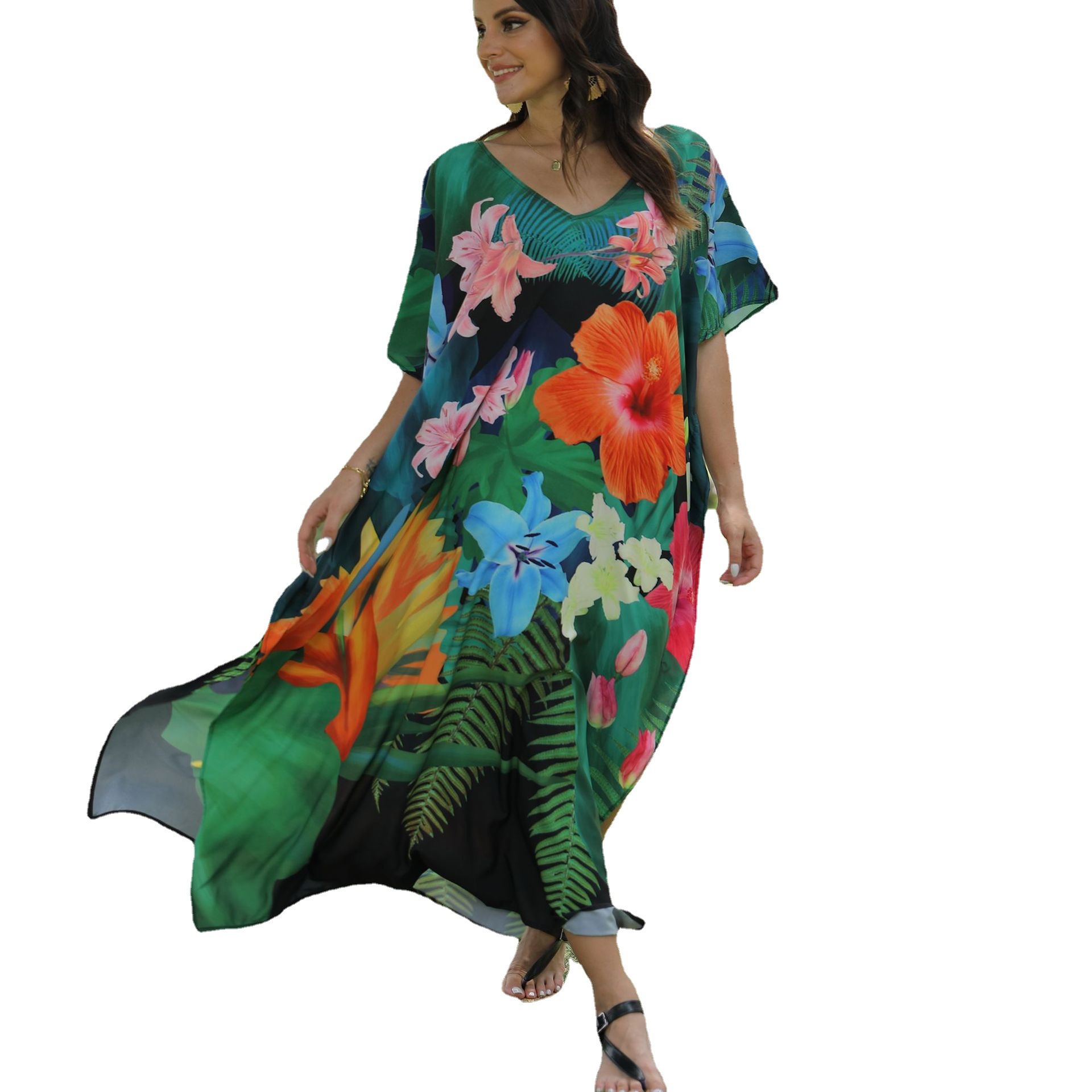 Blusa de playa transfronteriza de secado rápido impreso suelto bata ocio vacaciones sol protección camisa bikini blusa 5d74