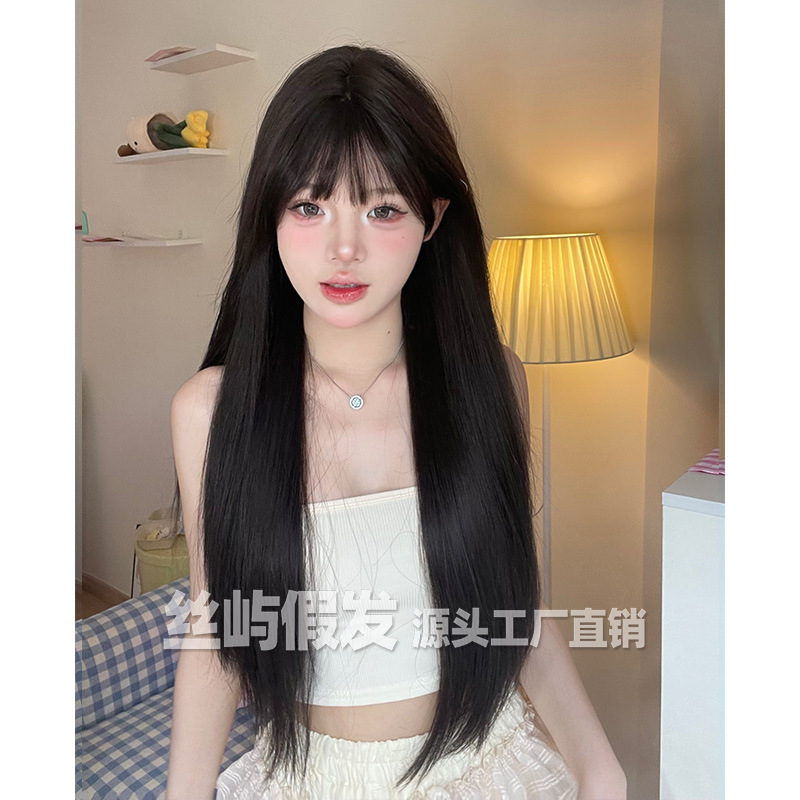 Silk Island Wig Women's Daily Internet Popular Long Straight Hair Sweet Natural Realistic Long Straight Full Head Cover