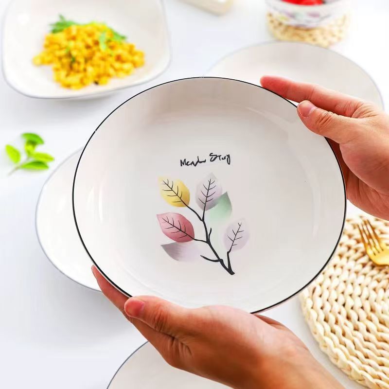 7.5 Inch Dish Household Ceramic Plate Black Edge Creative Deep Plate Square Cooking Plate Nordic Tableware Plate
