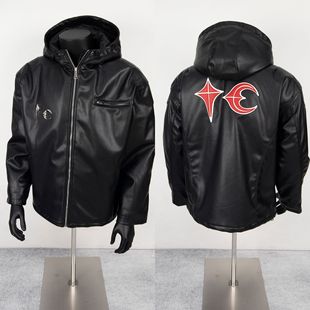 Trendy Brand THUG CLUB Mob Club American Style Vintage PU Leather Star Moon Leather Biker Zip Jacket