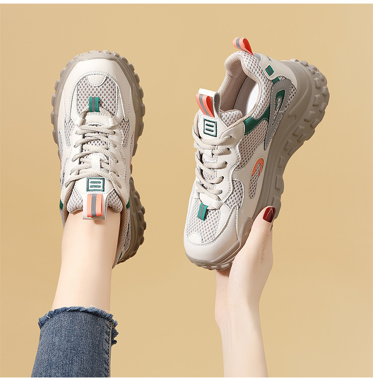 Giày sneaker nữ đế dày chunky da thật mỏng thoáng khí mùa hè 2025, gót 5 cm — 11253-2 Mẫu thoáng khí mùa hè màu trắng và xanh lá cây/chiều cao gót 5cm, 11253-1 Xám xanh nhạt nhung/chiều cao gót 5cm, 11253- 2m Màu xám phong cách thoáng khí mùa hè/chiều cao gót 5cm, 11253 xanh xám chiều cao gót 5cm chi tiết 11