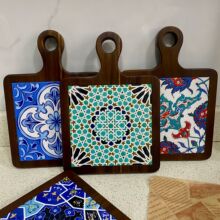 相思木實木花磚把手隔熱墊家用復古餐墊鍋墊耐高溫廚房桌墊