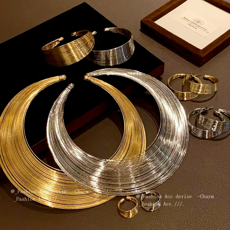 Металлическое кольцевое многослойное ожерелье европейская и американская нишевые цепи высокого уровня