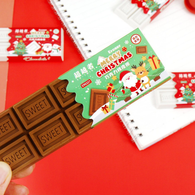 6327 Feliz Navidad borradora de chocolate limpia menos residuos estudiantes de primaria borradora 3D modelado papelería creativa