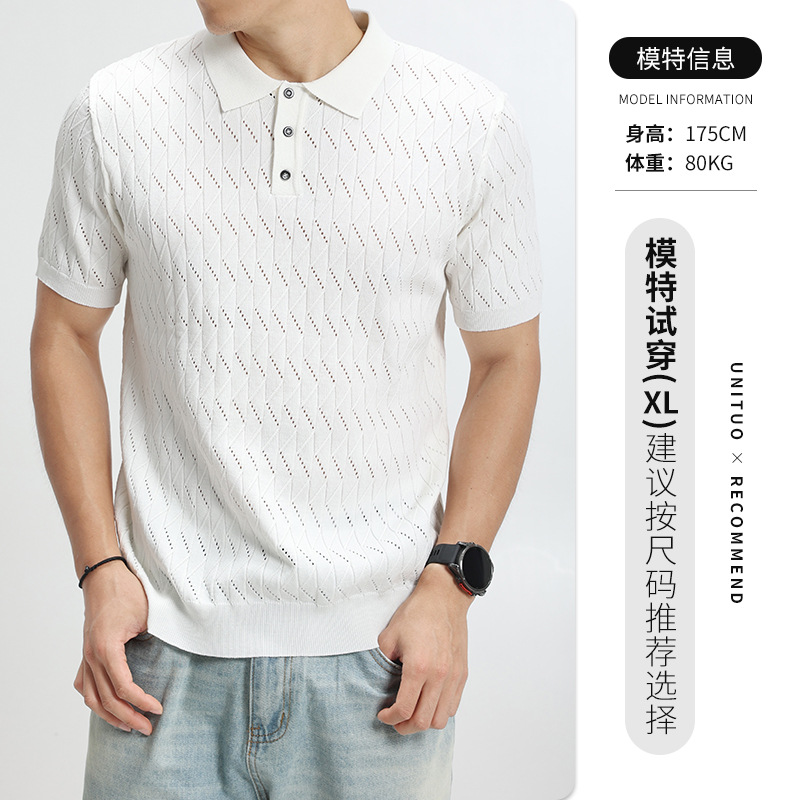 Camiseta de polo de hielo de costura de estilo antiguo, camiseta de polo de manga corta, vacío, camiseta de alto nivel transpirable, camiseta de negocios casual, camiseta superior para hombre