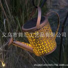 太阳能水壶花洒灯 铁艺镂空庭院灯 Solar Garden Lantern