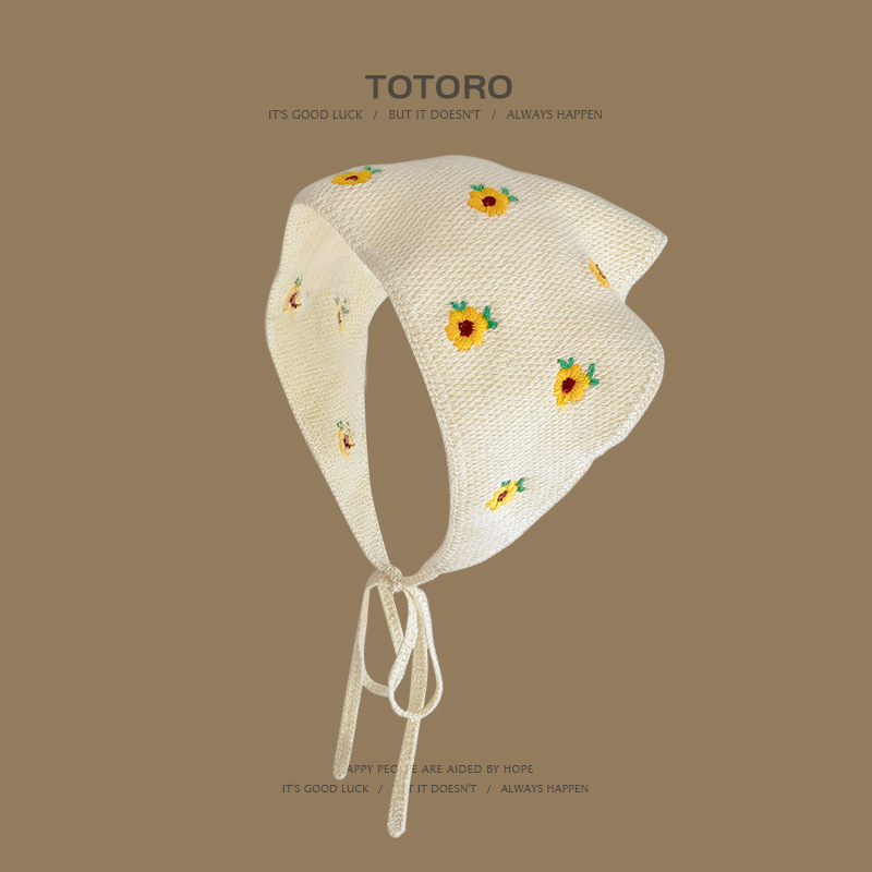 Francia cereza toallas triangulares mujeres primavera y otoño viajes padres-hijos gancho de punto flores hueco pañuelo de arte correa de pelo gorro