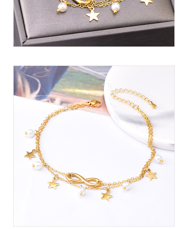 10g Weight PVD Coated Gold Plating Process 18K Real Gold Plated Plating Material Wholesale Jewelry Vacation Infinity Star 304 Stainless Steel Artificial Pearls 18K Gold Plated Anklet