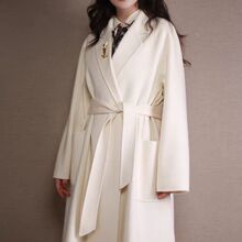 2025秋冬新款赫本风廓形浴袍款白色羊绒大衣女中长款双面毛呢外套