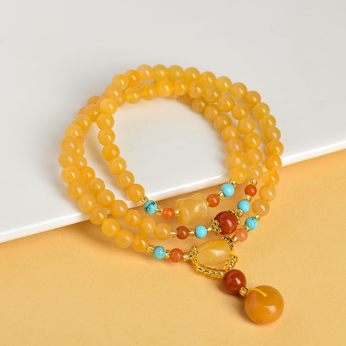 Wholesale Xinjiang gold silk jade multi-circle bracelets safety buckle pendants new Chinese style national trend ethnic style Buddhist beads rosary bracelet