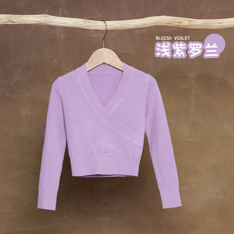 Ropa de baile para niños, ropa de entrenamiento de otoño e invierno, chaqueta cálida de manga larga de punto sin cordones, chal de baile para niñas