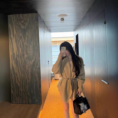 慵懒风短外套针织开衫外套女2025年新款春秋卡其色宽松高级感