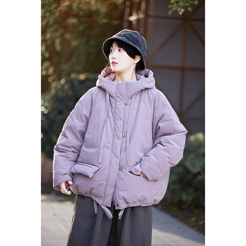 Winter New Vintage Japanese Style Cute and Comfortable Warm Loose Hooded Puffer Jacket in a Vibrant Purple Color Winter New Vintage Japanese Style Cute and Comfortable Warm Loose Hooded Puffer Jacket in a Vibrant Purple Color