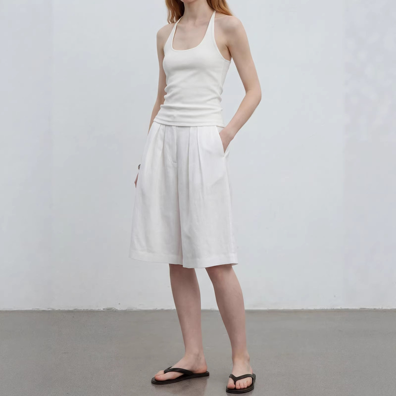 100% Linen Casual Shorts for Women 2026 Summer New Style Slimming Breathable High-End Thin Wide-Leg Pants Five-Quarter Pants 100% Linen Casual Shorts for Women 2026 Summer New Style Slimming Breathable High-End Thin Wide-Leg Pants Five-Quarter Pants