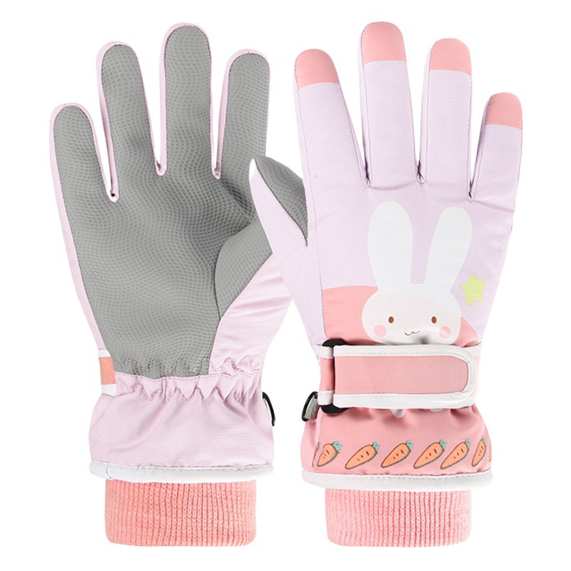 Girls Cartoon Cotton Gloves with Split Fingers for Primary School Students to Ride Windproof Outdoor Pink Ski Gloves to Heattech in Winter