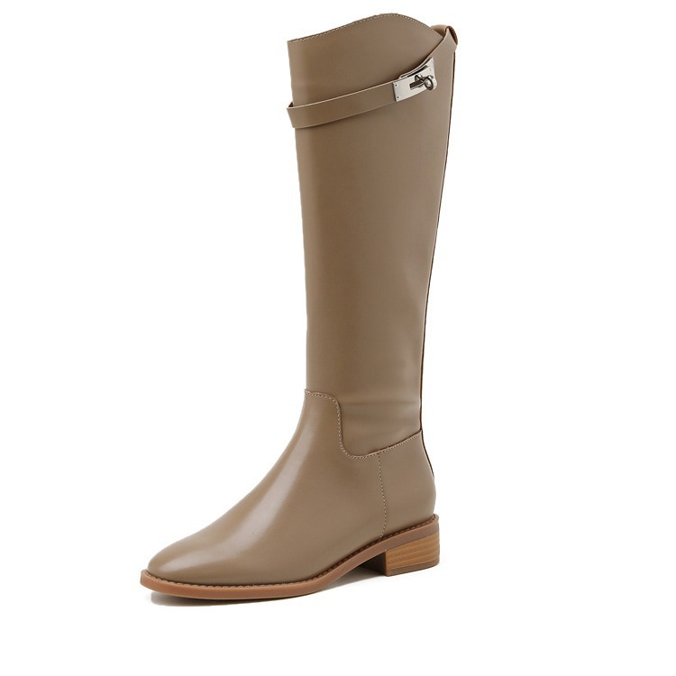 Botas de mujer nuevas botas largas hasta la rodilla botas altas de otoño e invierno botas rectas tacón grueso hebilla de cinturón botas de caballero 272-6