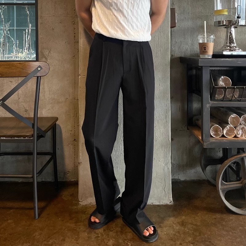 Pantalones verticales para hombres, pantalones casuales de verano, pantalones largos de pierna, botones interiores, pantalones sueltos para hombres.