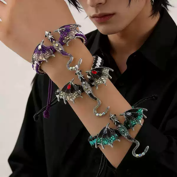 Vintage Niche Enamel Dragon Handmade Woven Bracelet European and American Cross-Border Diamond-Encrusted Dragon Bracelet Versatile Jewelry Personalized for Men
