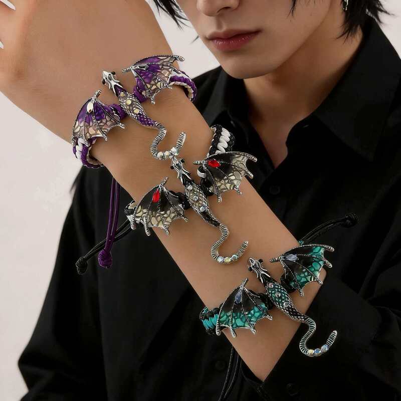 Vintage Niche Enamel Dragon Handmade Woven Bracelet European and American Cross-Border Diamond-Encrusted Dragon Bracelet Versatile Jewelry Personalized for Men Vintage Niche Enamel Dragon Handmade Woven Bracelet European and American Cross-Border Diamond-Encrusted Dragon Bracelet Versatile Jewelry Personalized for Men