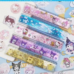 外贸Sanrio炫彩入油流沙尺学生绘画直尺库洛米套装波浪线多功能尺