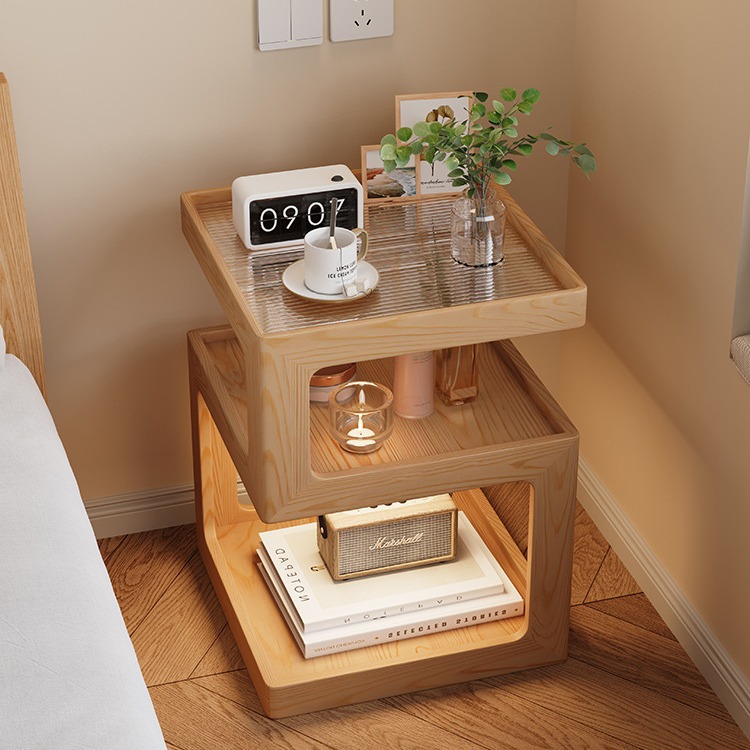 Solid Wood Cream Style Bedside Cabinet Modern Simple Creative Ins Style Bedside Cabinet Small Ultra Narrow Accessible Luxury Sense