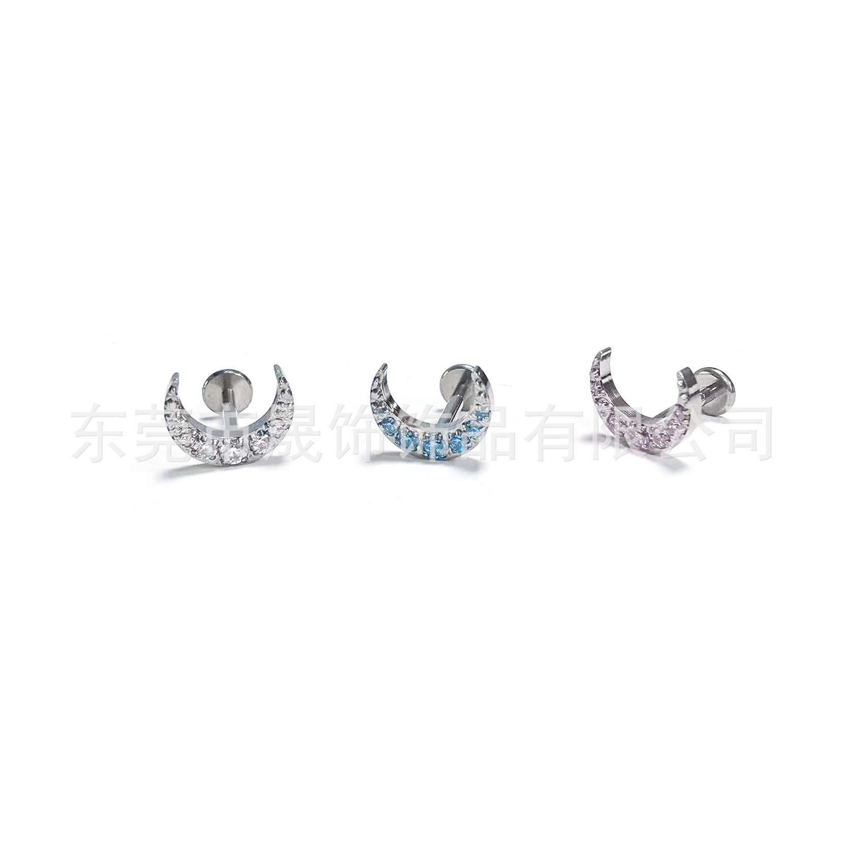 F136 Titanium Alloy Moon Ear Stud Studded 5A Cubic Zirconia 弯月 Helix Cartilage Stud G23 Titanium Internal Thread Labret Stud Piercing Jewelry