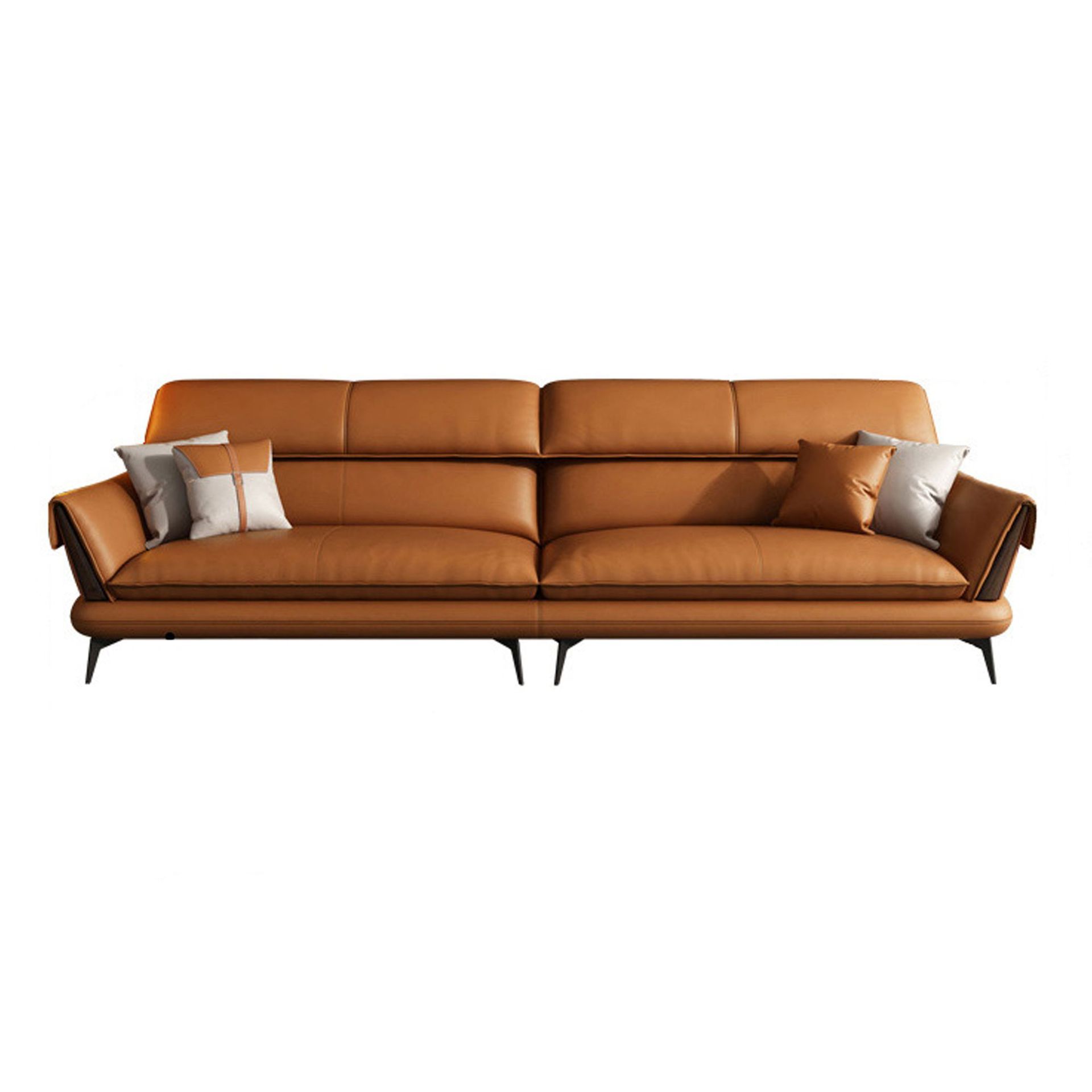 Sofá de cuero primera capa de piel de vaca italiano minimalista de tres asientos sofá muebles de sala de estar respaldo alto sofá de fila recta combinación