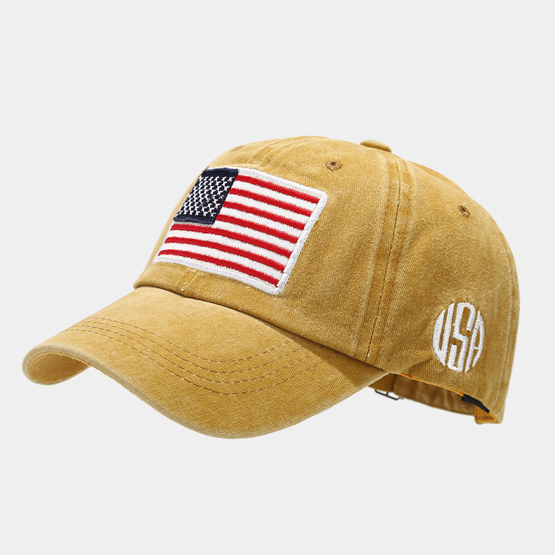 Amazon Venta caliente bandera americana lavada gorra de béisbol apenada hombres y mujeres europeos y americanos de moda al aire libre gorra de marea sombrero