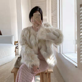 实拍“香草牛乳 ”飞机扣仿皮草显瘦毛毛外套韩版环保皮草上衣冬