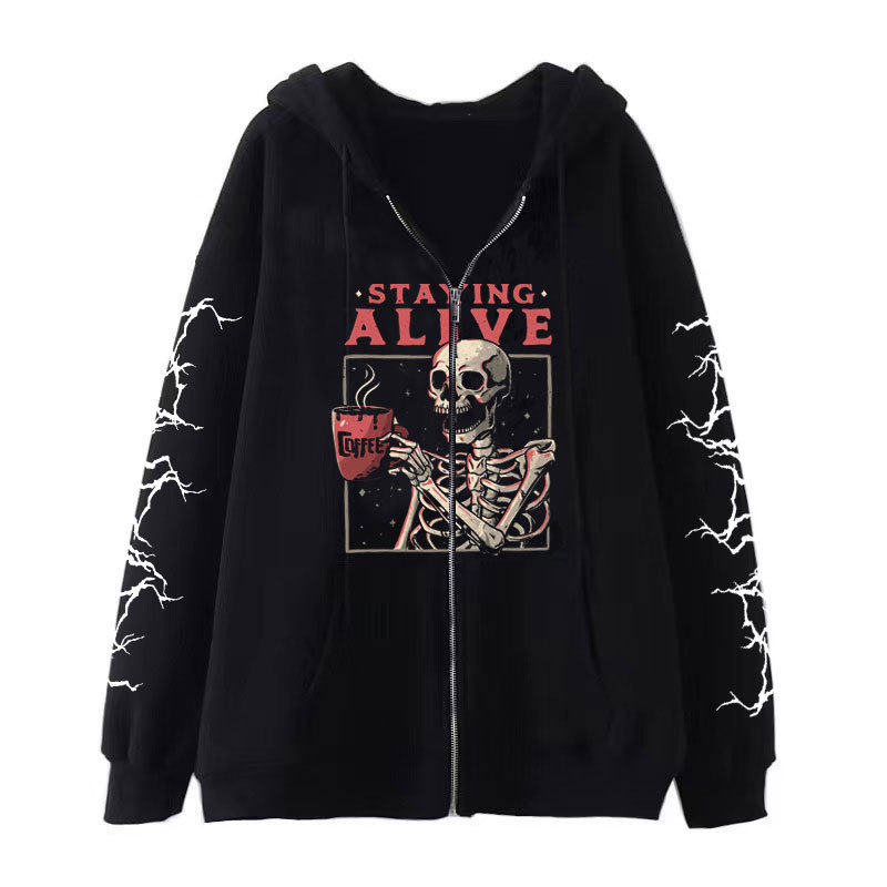 Dark style Y2Y sweatshirt men's and women's hoodie Gothic couple skull love Harajuku large size zipper sweater