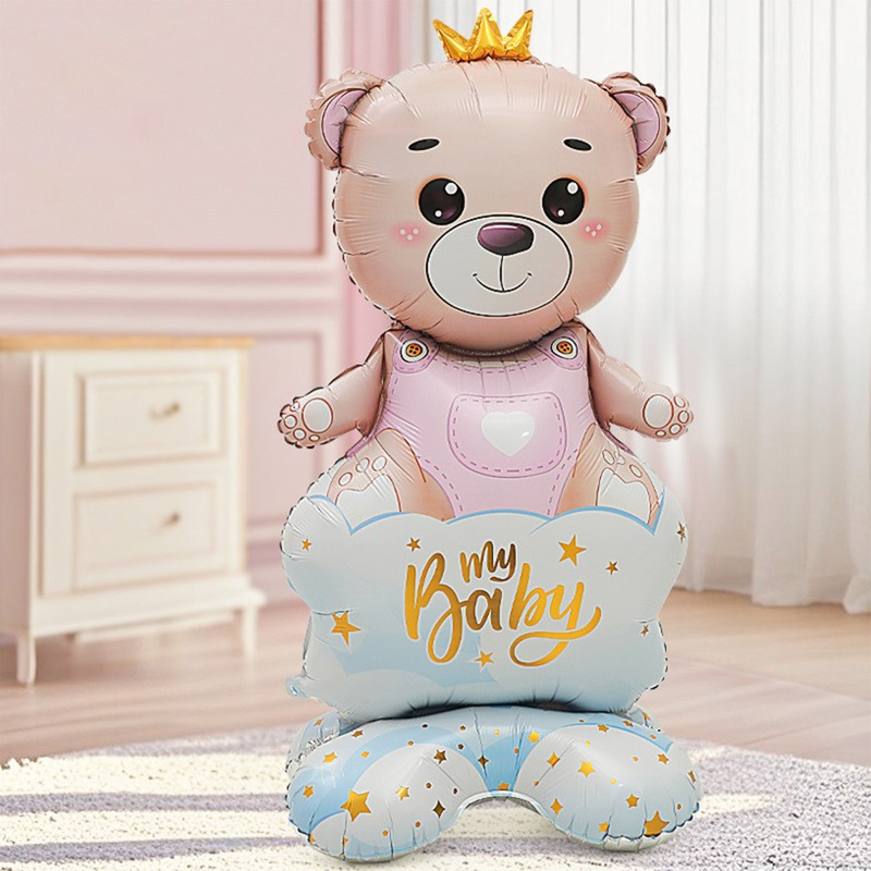 Large Base Baby Bear Aluminum Film Balloon Kidsren's One-Year-Old Gender Reveal Photo Arrangement Decorative Balloon