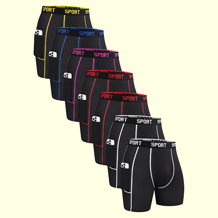 Foreign Trade Cross-Border European and American Size Plus Fat Men's Underwear Mid-Waist Sports Boxer Shorts Mid-Length with Pockets