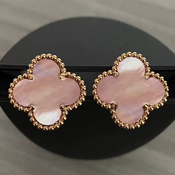 Rose gold [pink mother-of-pearl 1.5cm] stud earrings