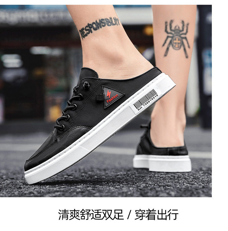 Dép nửa gót không gót nam vải canvas thoáng khí, quai ngang buộc dây, gót thấp 1–3 cm — lạc đà trắng, màu be, màu xám trắng, màu đen chi tiết 19