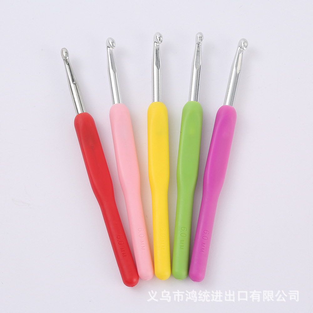 新款彩色ABS塑料软柄铝钩针编织工具毛衣针diy毛衣针一套8个型号