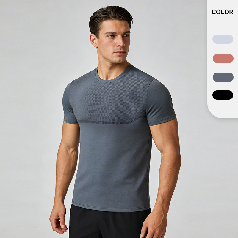 Cross-Border Customized Quick-Drying Sports Quick-Drying T-Shirt Men's Short-Sleeved Outdoor Breathable Summer Loose Ice Silk Fitness Training t