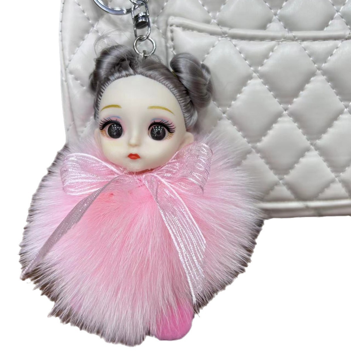 Muñeca de pelo de zorro verdadero llavero de automóvil colgante lindo muñeca peluche bolso colgante regalo pareja