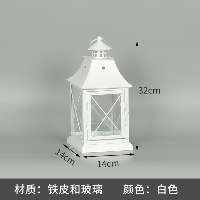 Blanco boda candelabro linterna boda carretera plomo accesorios atmósfera lámpara Marruecos viento lámpara decoración a prueba de viento vela pantalla
