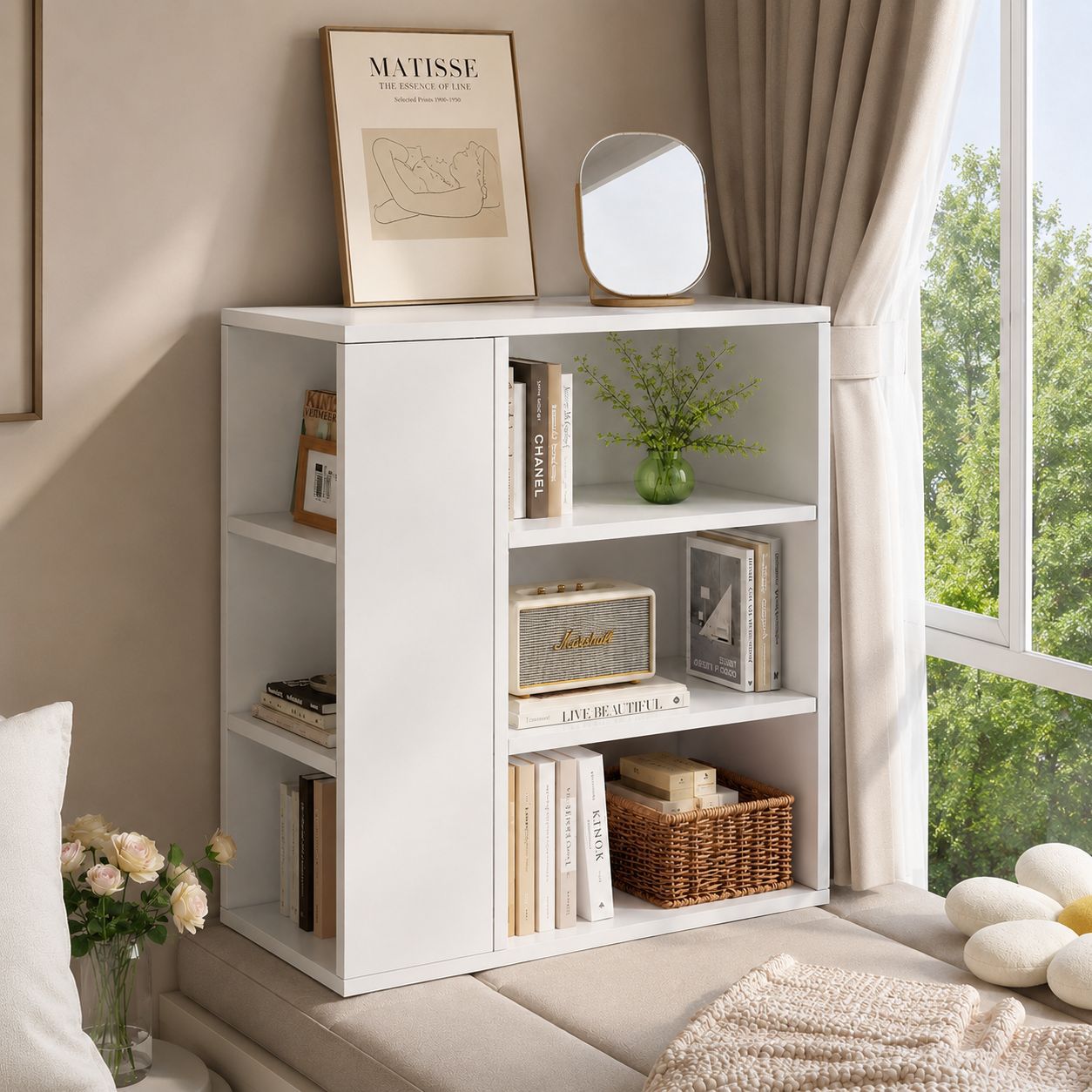 Bay Window Storage Cabinet for Home Use, Bedroom Window-Side Storage Rack, Living Room Simple Bookshelf, Floor-Standing Low Cabinet
